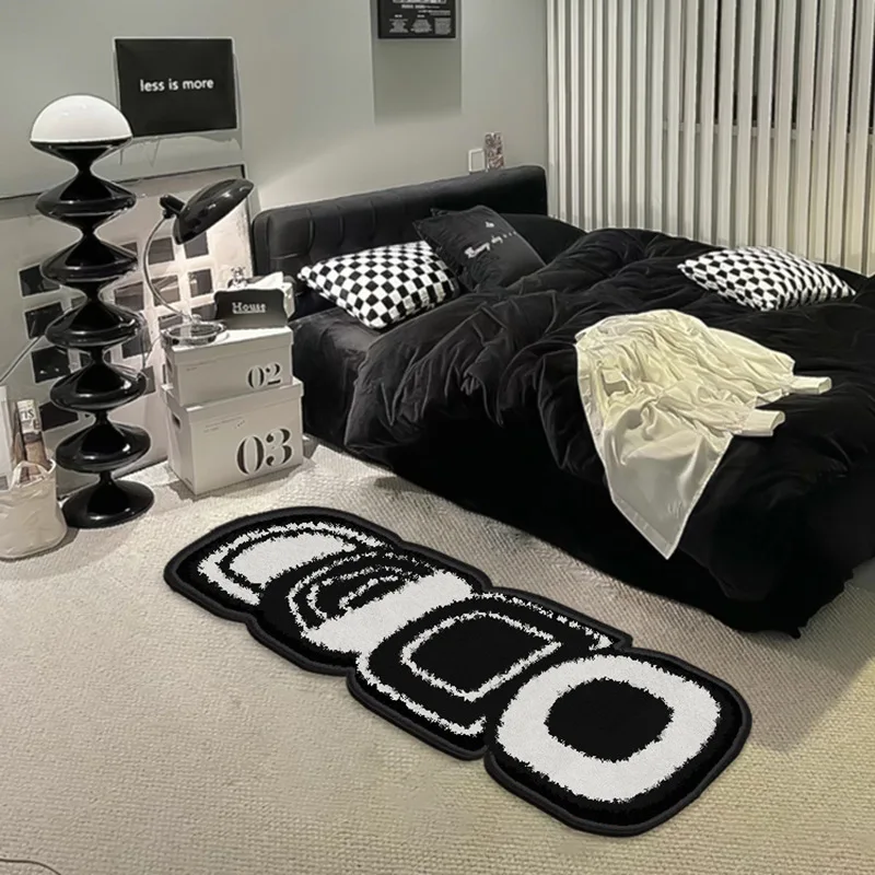 

Nordic Simple Style Bedroom Carpet Black And White Thick Tufted Soft Living Room Non-Slip Mat Coffee Table Blanket Geometric Rug