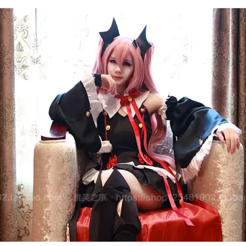 Косплей Krul Tepes Cos Костюм Женское Платье Летучая Мышь Черный Комплект Включает Уши