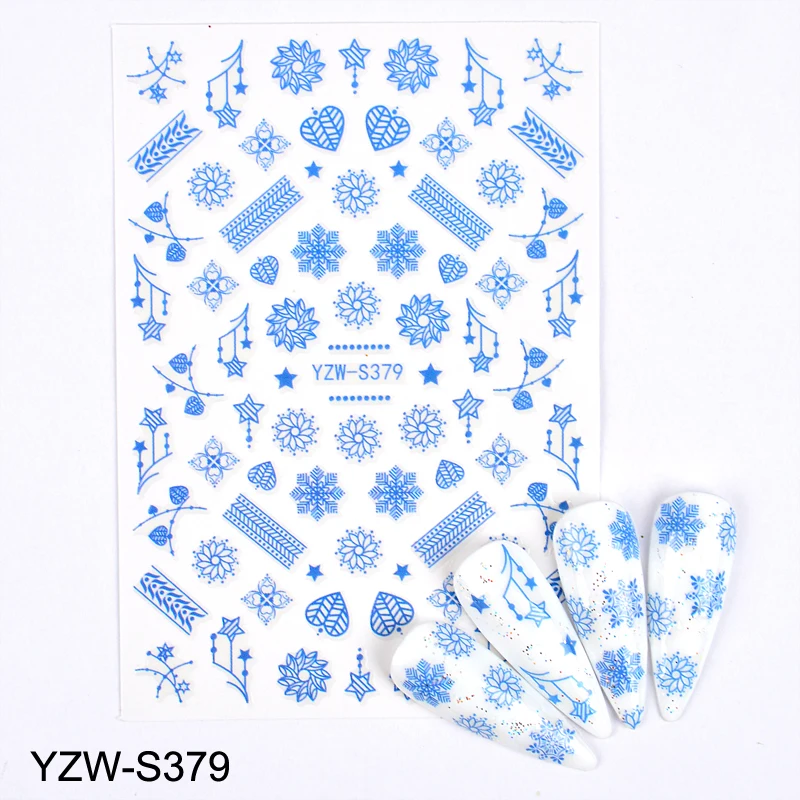 

Новогодние 3D наклейки для ногтей синие снежинки любовь лист полоса клейкие наклейки Дизайн Модный маникюр Фольга Дизайн ногтей украшения