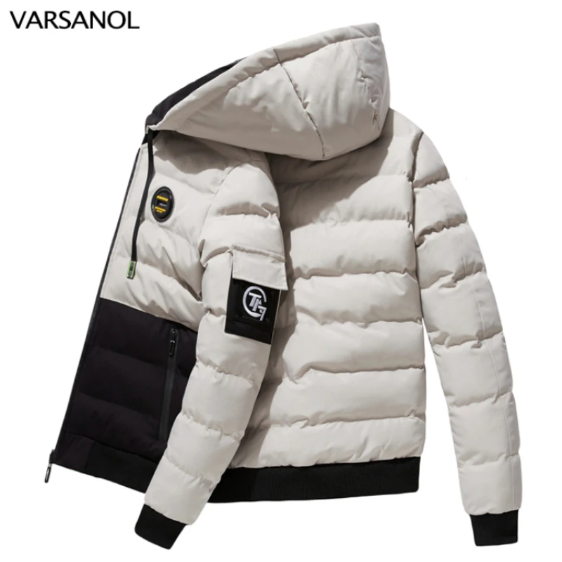 Varsanol Thick Men's Parkas Jackets Winter Warm Fashion Windproof Male Coat Clothing Padding Cotton Men's Hooded Jackets Parkas