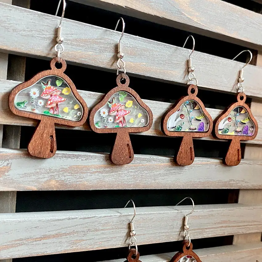 Cottagecore Boho Groovy акриловая искусственная древесина искусственный лесной гриб крутые праздничные серьги Новинка подарок для нее