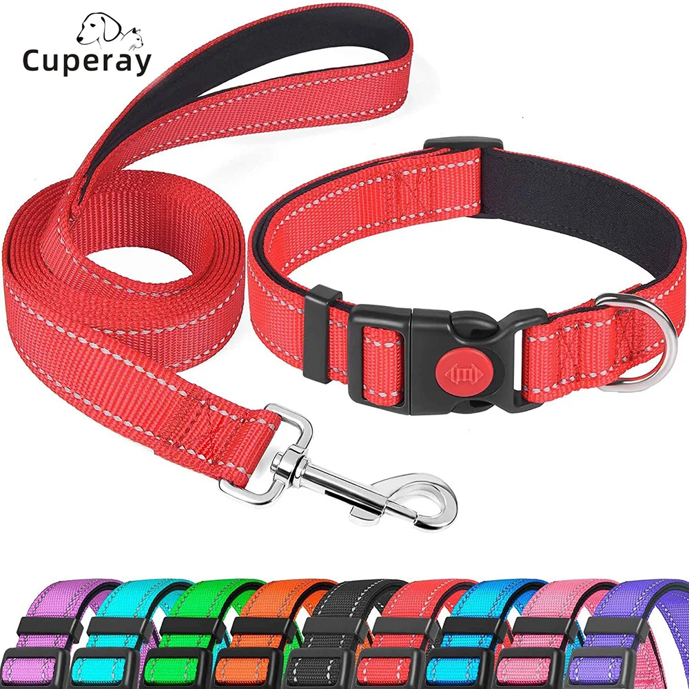 

Reflective Dog Collar and Leash Set with Safety Locking Buckle and Custom ID Tags Collar Adjustable for Small Medium Large Dogs