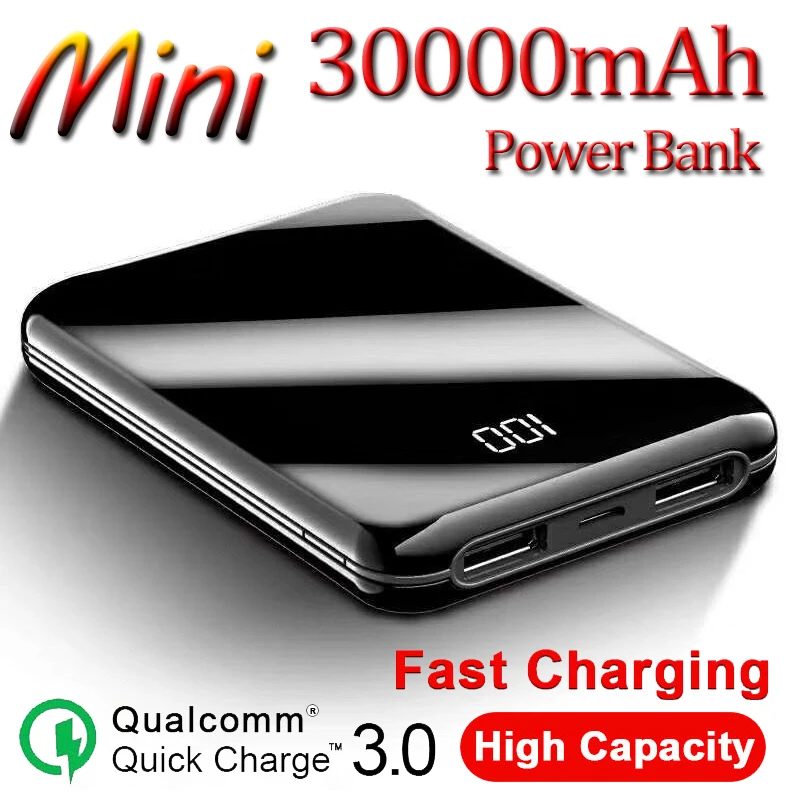 

Fast Charge Power Bank Portable 30000mAh Mini Two-way Charger Mirror Design External Battery for Huawei lPhone Xiaomi
