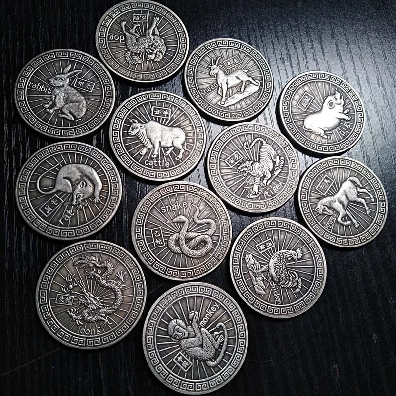 Китайская Серебряная монета со знаками Зодиака медная Посеребренная фигурка