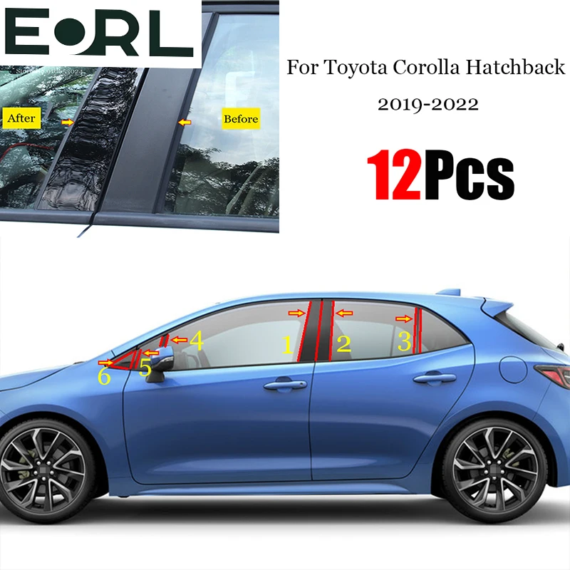 

For Toyota Corolla Hatchback 2019 2020 2021 2022 Car Door Window Middle Column Trim Protection PC Black Strip Decoration Sticker