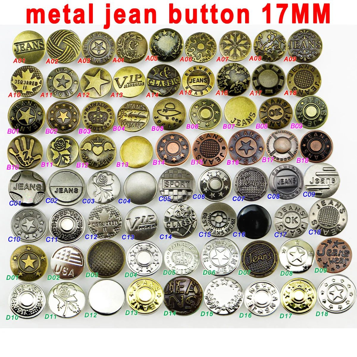 Металлические пуговицы в виде букв 17 мм для джинсов, 30 шт.