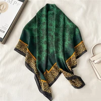 new women emerald leopard silk scarf fashion luxury lace print square scarves female wraps shawls 2022