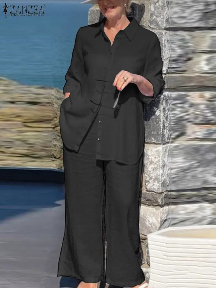 

Casual Loose Matching Pant Sets ZANZEA Women Two Piece Long Sleeve Top and Long Pant Outfits Holiday Autumn 2pcs Trouser Suits