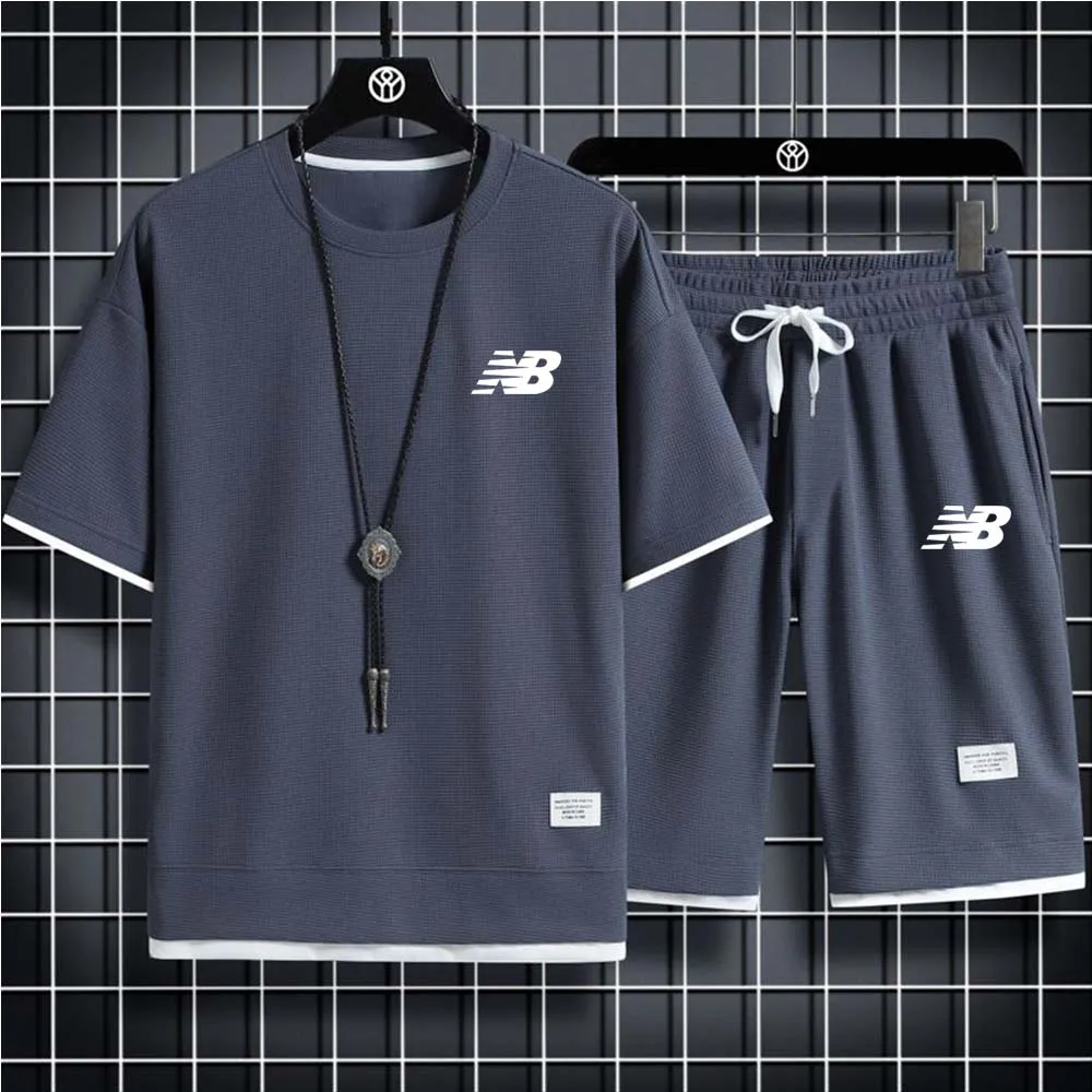 Men Jersey  Men  LOG Tracksuit Set Short Sleeve T-Shirt Shorts 2 Piece Oversized Clothes Training Uniform Sports Suit