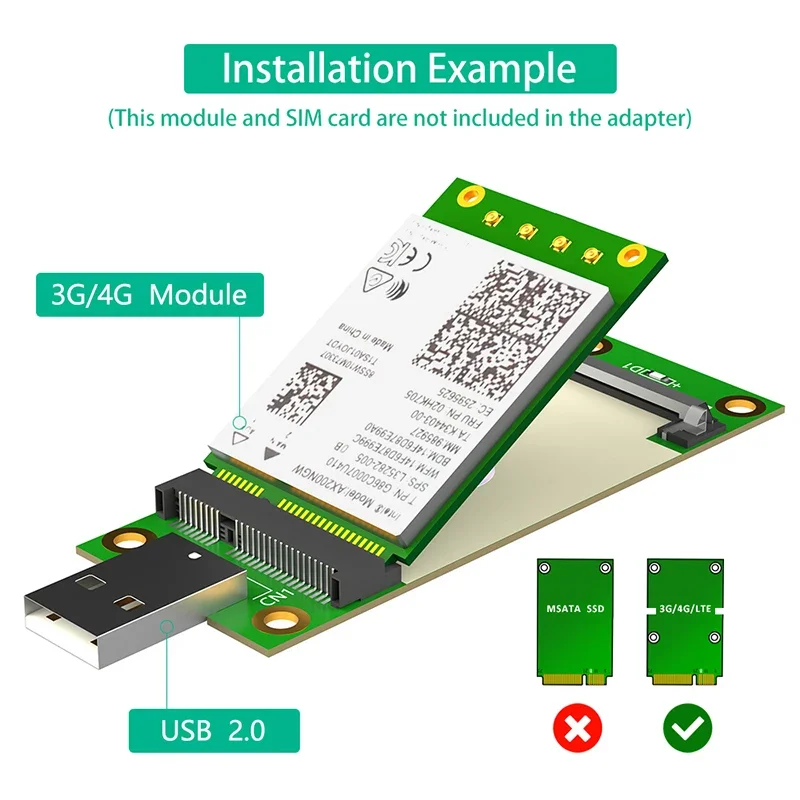 Фото Сетевой адаптер Mini PCIE на USB 2.0, преобразователь, переходная карта с SIM-слотом, поддержка модуля Mini PCI Express 3G/4G для настольного ноутбука №4