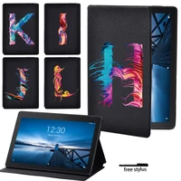 tablet case for lenovo tab m10tab e10 10 1 inch painting 26 letters series funda pu leather stand cover shell free stylus