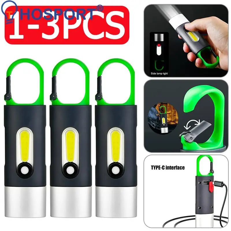 

1-3pcs Mini Flashlight Rechargeable Glare COB Torch 4 Gear USB Charging Emergency Lamps LED Work Light Outdoor Camping Light