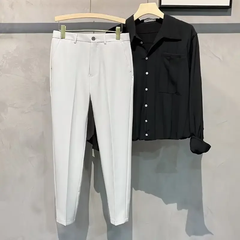 Summer Ice Silk Dropshot Straight-Leg Slimming Casual Suit Pants Thin Style Business Men's Trousers No Ironing Plus Size