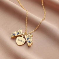 fashion butterfly necklace couple jewelry i love you gold silver album pendant necklaces for women birthday anniversary gift