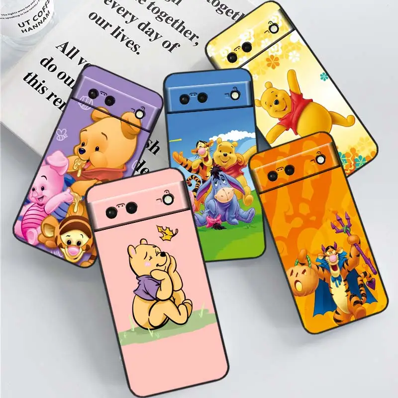 

Cute Winnie the Pooh Phone Case For Google Pixel 8 7A 7 6 Pro 6A 5A 5 4 4A XL 5G Black Shell Soft TPU Cover Coque Capa