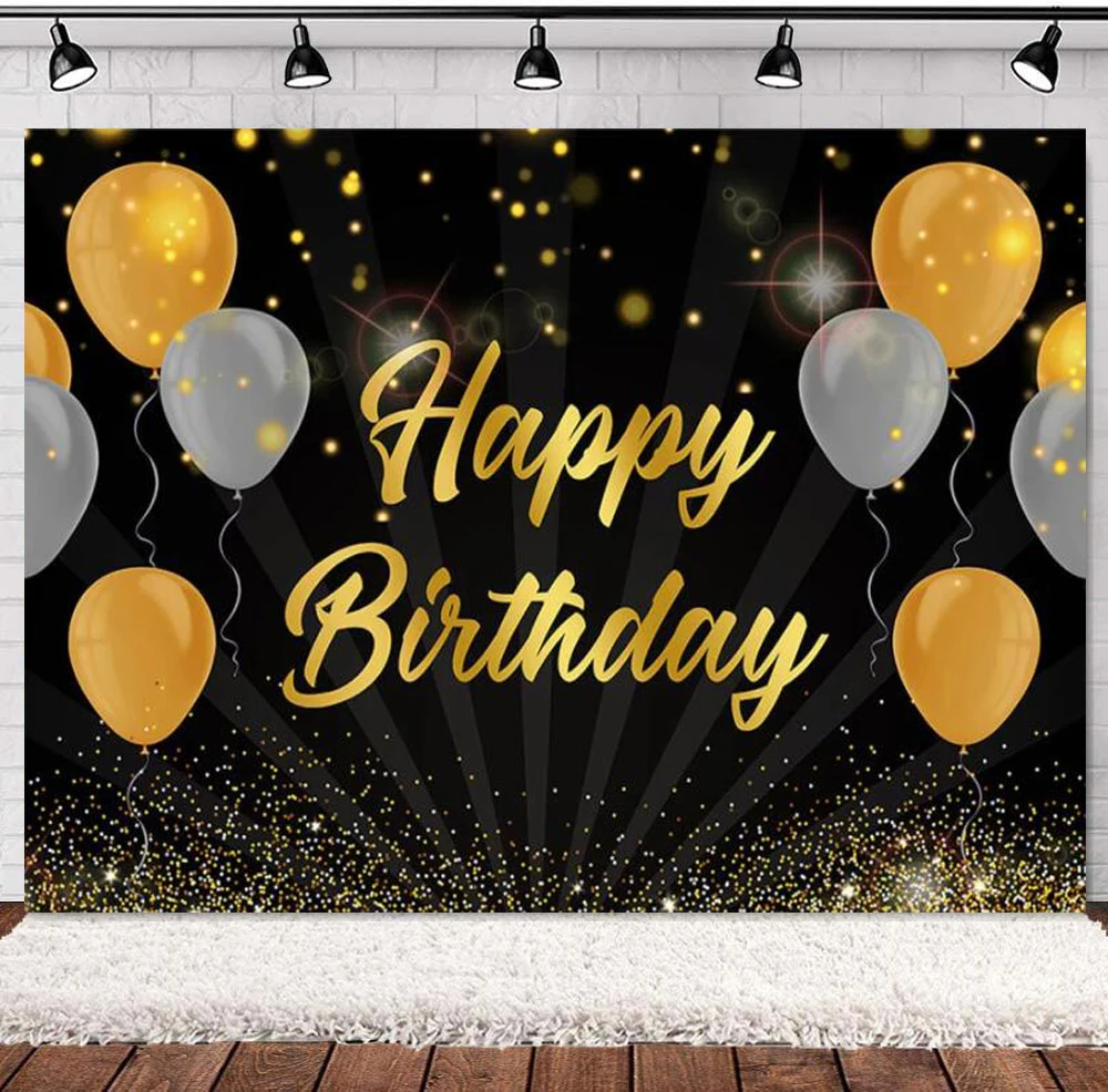 

Фон для фотосъемки с золотыми блестками, украшение для вечеринки в честь Дня Рождения, баннер, серые воздушные шары, фон для фотосъемки, постер на заказ «сделай сам»