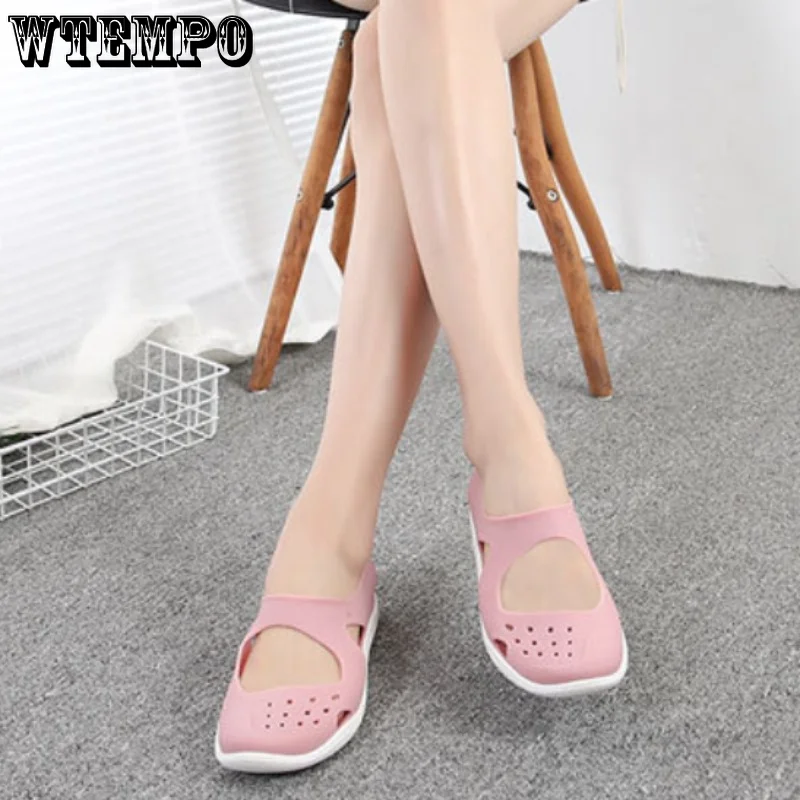 WTEMPO Women Jelly Sandals Non-slip Soft Bottom Baotou Beach Footwear Comfortable Summer Soft Shoes Female Flats Wholesale