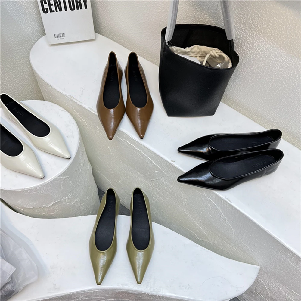 

Black/White/Brown/Green Women Loafers Pointed Toe Shallow Slip On Ladies Mules Shoes Mary Janes Flat Heeled Casual Daily Shoes