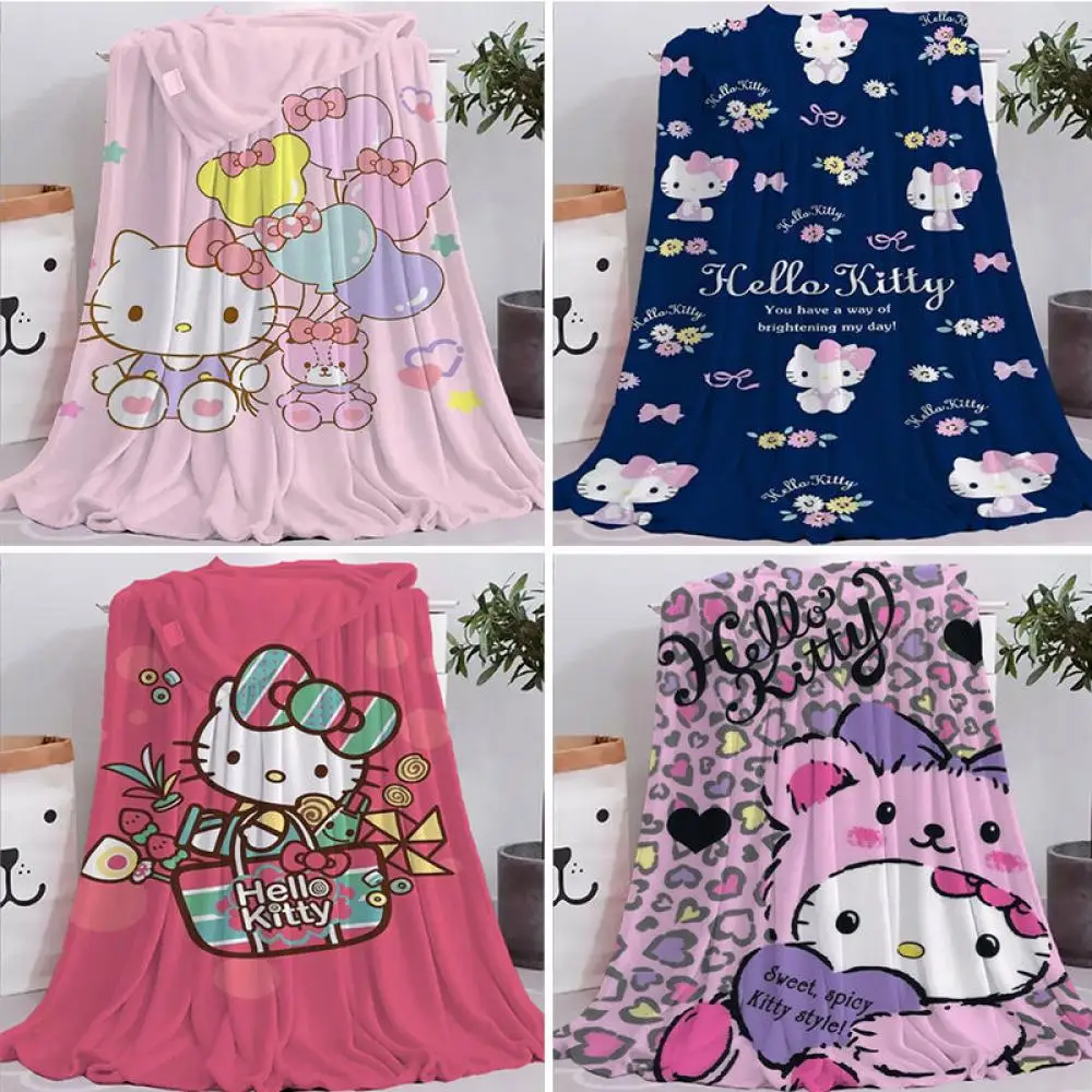 

Kawaii Sanrioed Hello Kittys Nap Blanket Cartoon Plush Flannel Anime Kt Cat Warm Soft Bedding Appliance Winter Home Decor Gift
