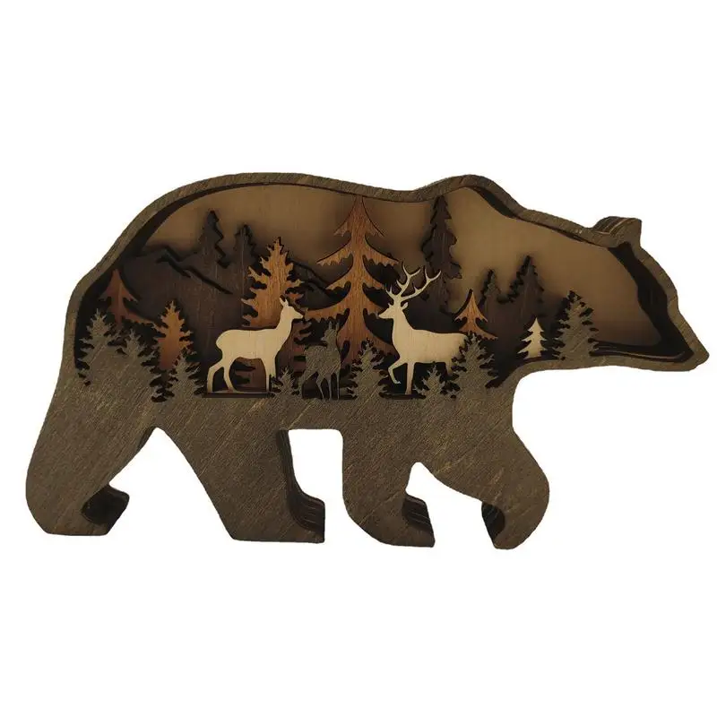 

Ретро стиль Лось деревянная скульптура 3D лес медведь животные деревянные ремесла животные резьба ручная работа настенное украшение подарк...