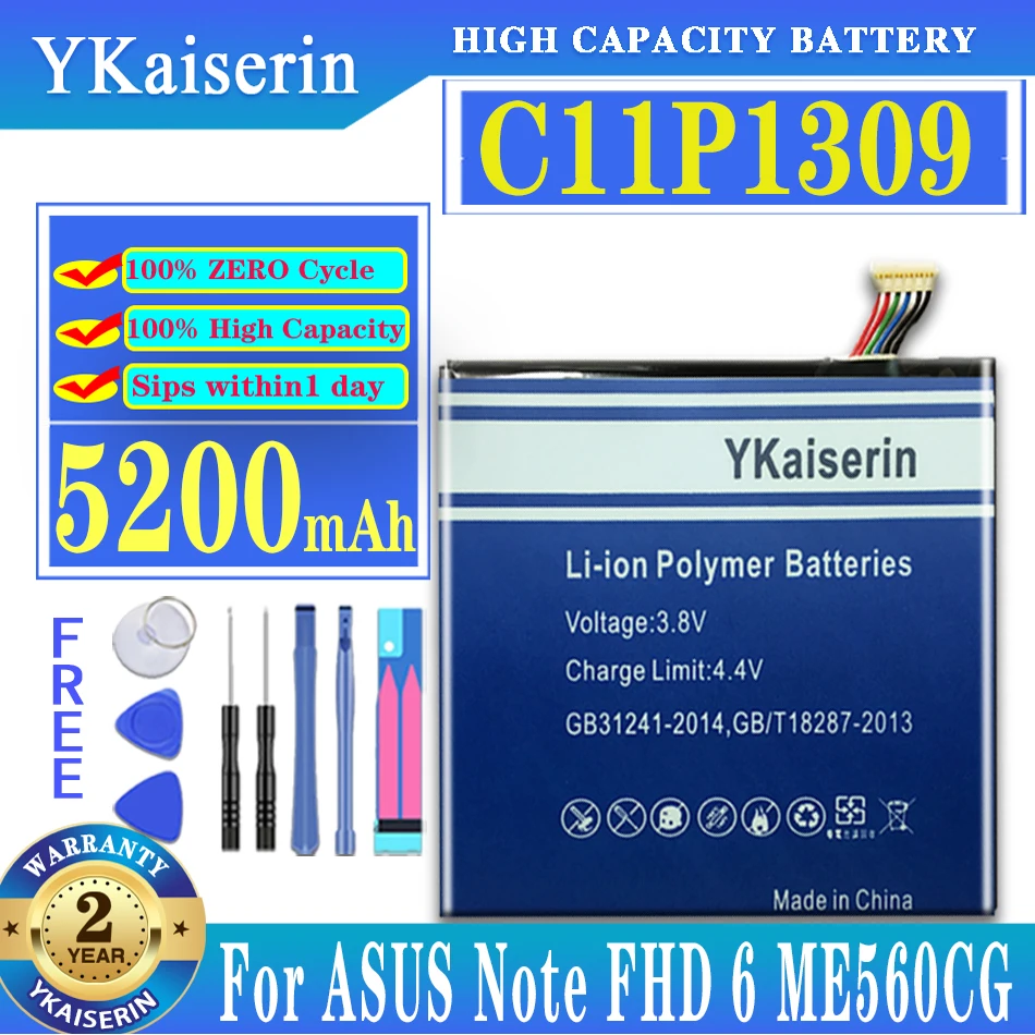 

For ASUS Fonepad Note 6 Battery For ASUS Fonepad Note6 FHD6 ME560CG ME560CG K00G 5200mAh C11P1309 with Tool + Track Code