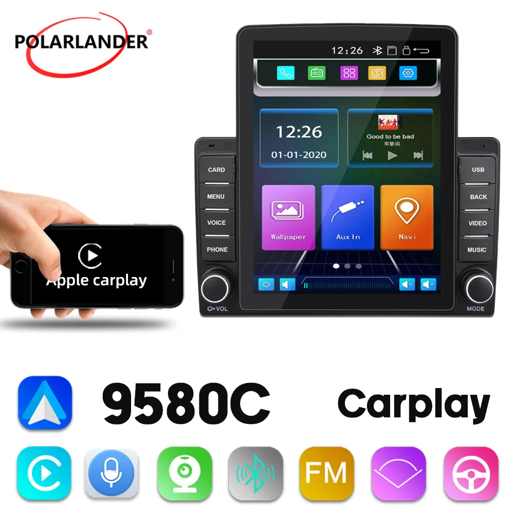 

2 DIN 9,5 ''4*45 Вт IPS емкостный сенсорный экран автомобильный стерео Мультимедийный плеер Bluetooth Carplay, Android Авто MP4/MP5 двойной USB