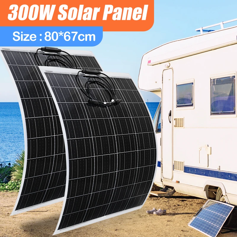 

High Efficiency 300W 18V Solar Panel Semi-flexible Photovoltaic Panel Cell for 12V Battery Charging Home Car RV Outdoor Camping