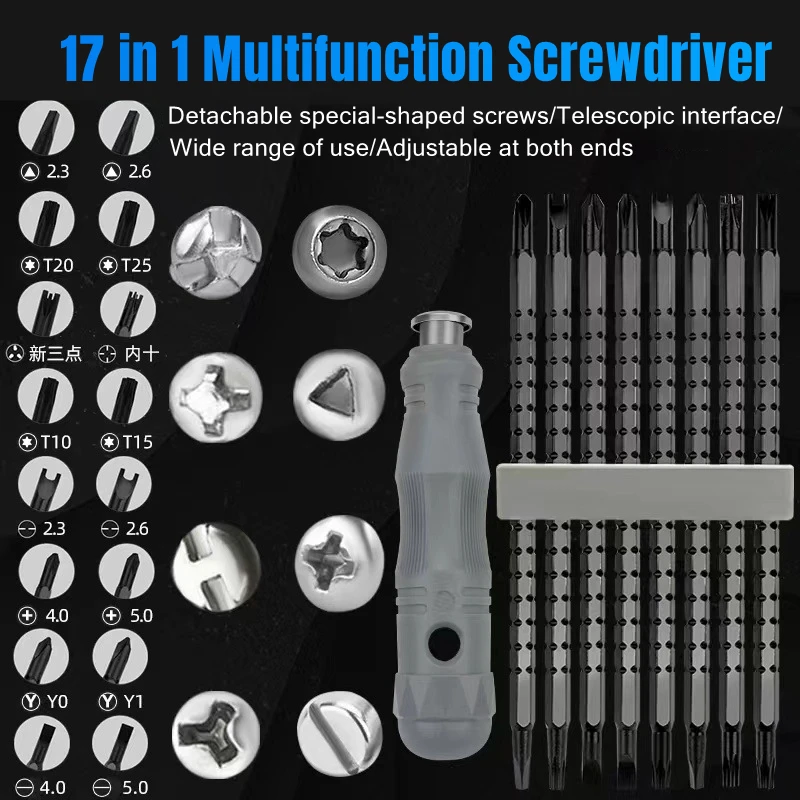13/17 In 1  Multi-purpose Screwdriver Set Telescopic Cross Flat-head Double-headed Batch Of Head Screwdriver Set Repair Tool