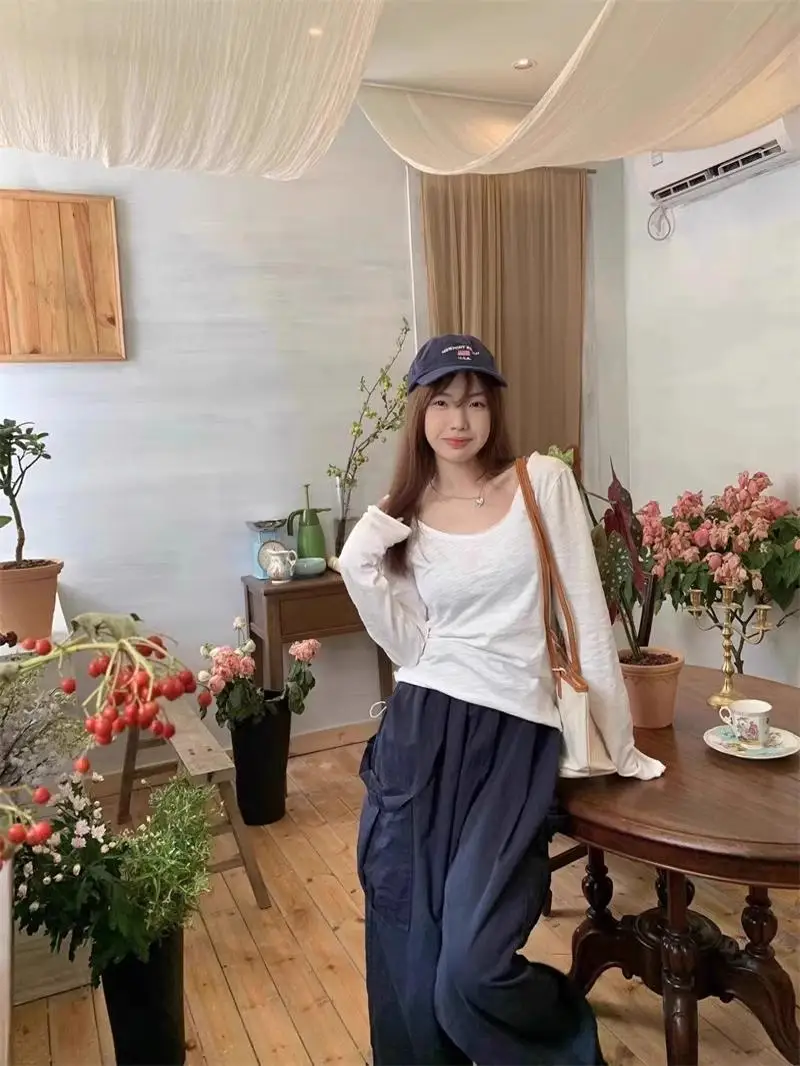 Black Thin Long sleeves Shirt Women Early Autumn Design Sense Unique Chic Simple Slimming Lazy Loose Top