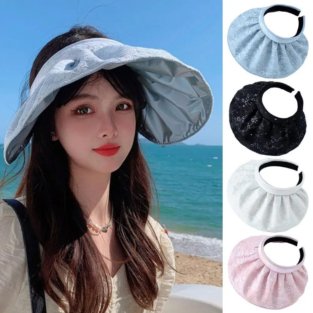 

2022 Summer Sun Hats New Fashion Style Women Sun Visor Hats Shell Empty Top Quickly-dry Wide Brim Hats For Female UPF 50+