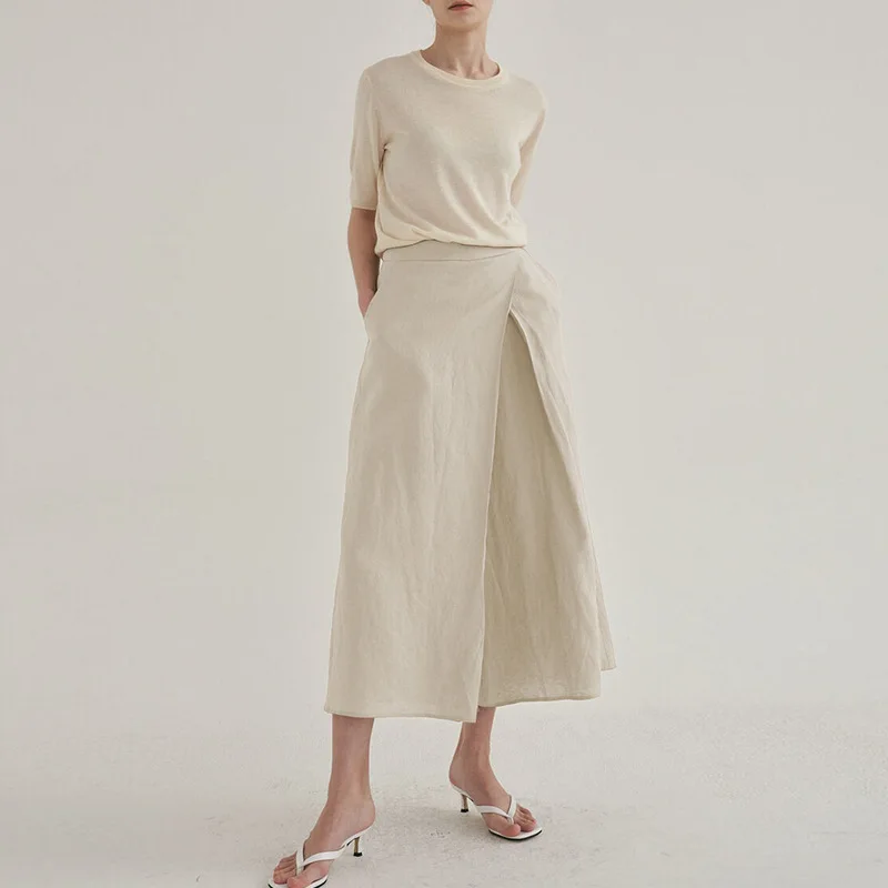 Французские тонкие женские льняные брюки с высокой талией юбка новые весенние