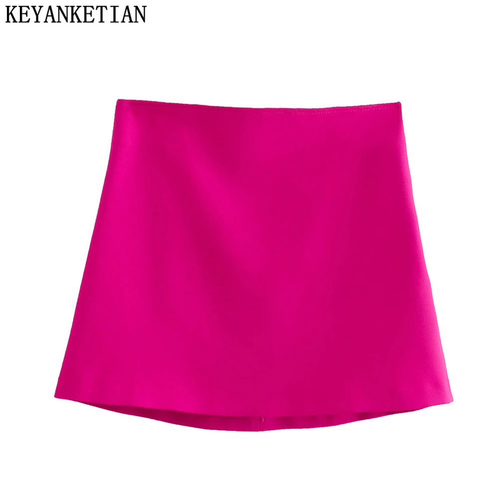 

KEYANKETIAN 2022 new women's zipper high waist rose red skirt commuter temperament package hip A-line skirt mini skirt
