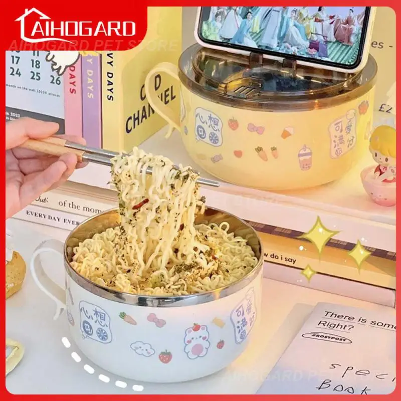 

Large Capacity Instant Noodle Bowl 1pc Cute Large Capacity Rice Bowl Durable 304 Stainless Steel Rice Bowl Lunch Box Drainable