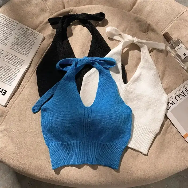 

Майка женская с открытой спиной, модный пикантный топ на завязках, с V-образным вырезом, без рукавов, на бретельках, милая однобортная