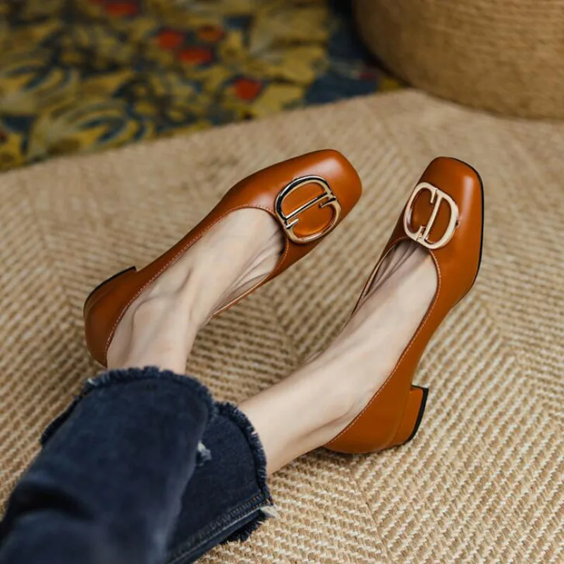 

Size 31~43 Spring Autumn Women Retro Low Heel Slip On Ladies Sqaure Toe Women Pumps Zapatos Mujer Designer Shoes TB168-3