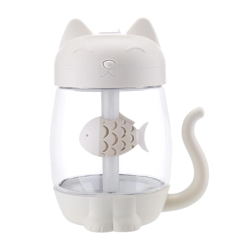 

350ml Cartoon Cat LED Night Light Humidifier Mini Fan Car Home Office Diffuser