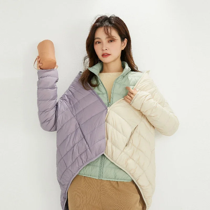 

Girls Duck Down Coat Oversize Long Sleeve Zip Up Stand Collar Outerwear Ladies Purple Pink Black Lightweight Down Jacket 3xl 4xl