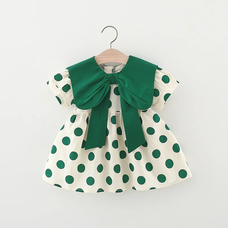 Summer Cotton Bow Casual Dress for Baby Girls Polka Dots Newborn Clothes Children Costume Fashion Toddler Kids Wear 1 To 3 Years