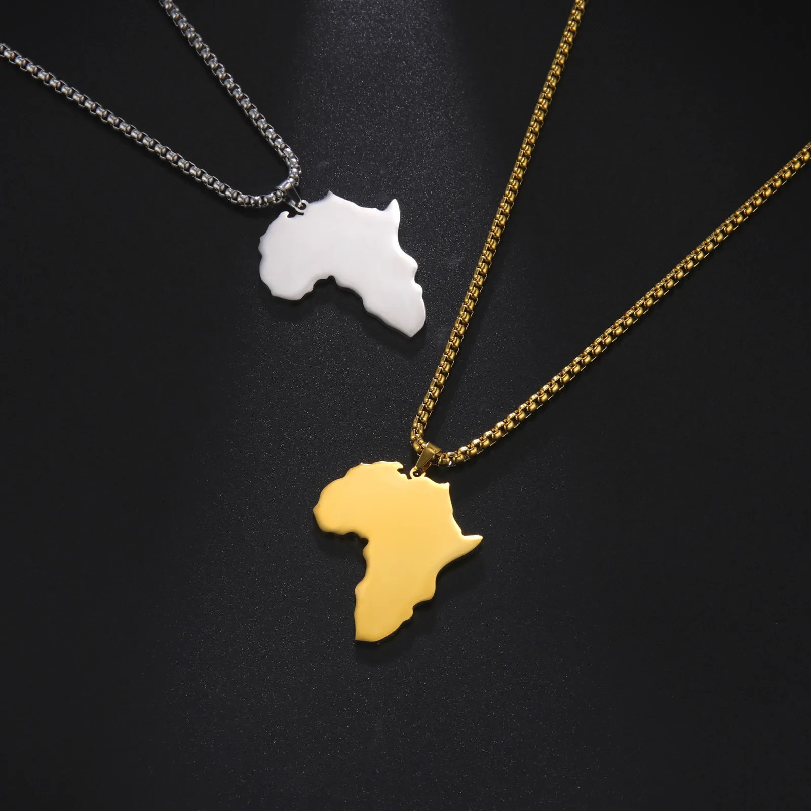 

1pcs Hip Hop Africa Map Pendant Necklace The Motherland Memory Jewelry Stainless Steel Long Box Chain Clavicle Necklace Collars
