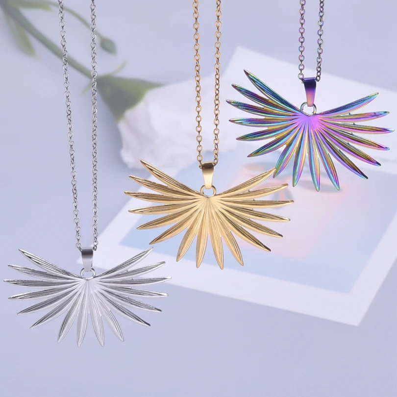 Ожерелье с подвеской в виде веерообразного листа для женщин и мужчин, ювелирное изделие из нержавеющей стали с Kpop листом, чокер, подарок для семьи друзей