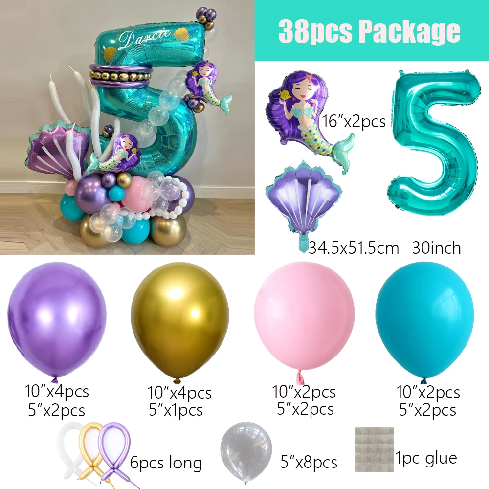 

Фольгированные шары Русалочка 0-9, набор 38 шт., Partigos