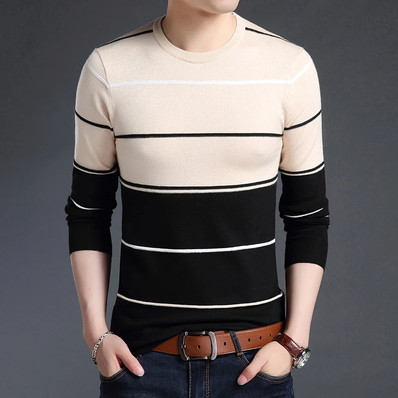 

2022 Brand Sweater Mens Pullover Striped Fashion Slim Fit Jumpers Knitred Woolen Autumn New Korean Mature Style Casual Men Top