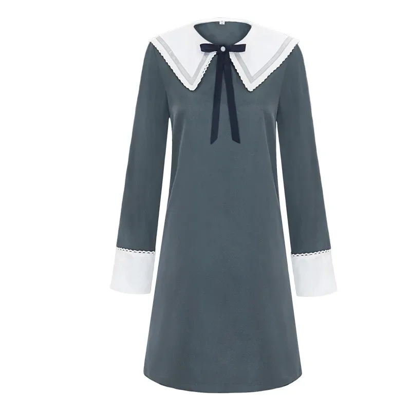 Anime Wonder Egg Priority Neiru Aonuma Cosplay Costume Long Sleeve Gray Dress Wig Braid Halloween Party Women