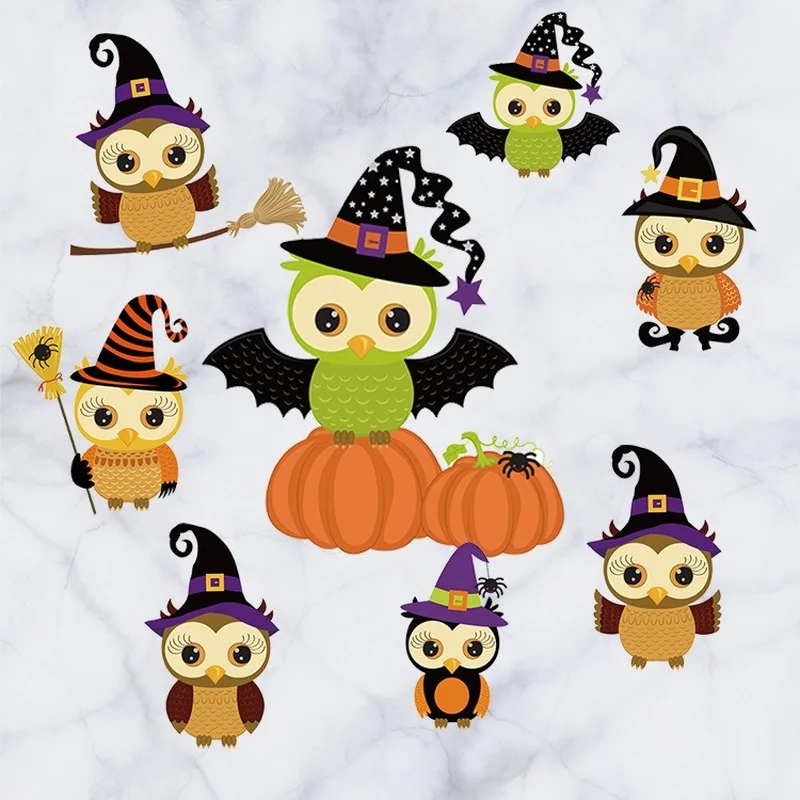 

Наклейки на стену в виде тыквы на Хэллоуин, цельные летучая мышь, сова, украшение для дома, Детские Мультяшные обои для праздника вечерние НК...