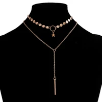 mix new simple classic trendy long link chain necklaces pearl star stick feather pendants necklace sweater chain for women