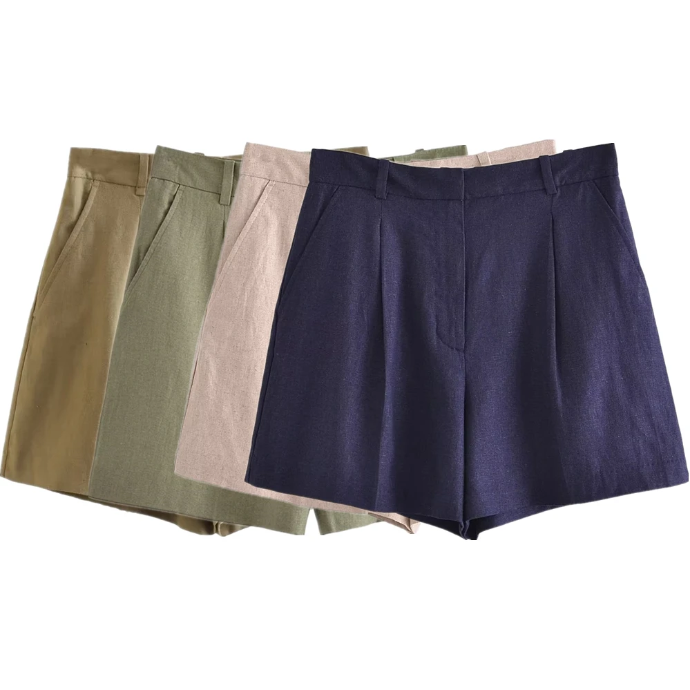 Maxdutti French Ladies Country Shorts Women Style Linen Bermuda Fashion Casual Loose Summer