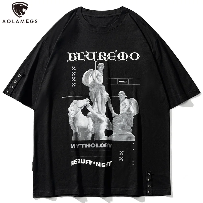 

Aolamegs Men's Oversized T-shirts Animal Horse Graphic Print T-shirts Summer Hip Hop Tee Tops Cottons Fashion Casual Streetwear