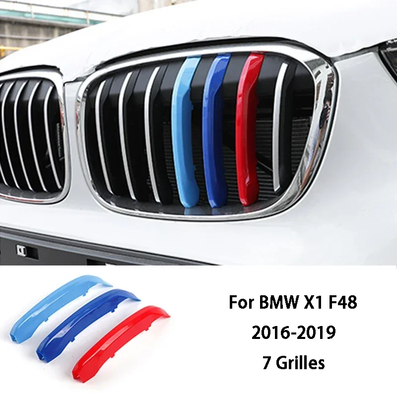 Трехцветные накладки на переднюю решетку автомобиля, 3-цветные наклейки на бампер в полоску для BMW X1 X3 X4 X5 X6 F25 F26 F48 G01 G02 G20 G28 Стайлинг автомобиля