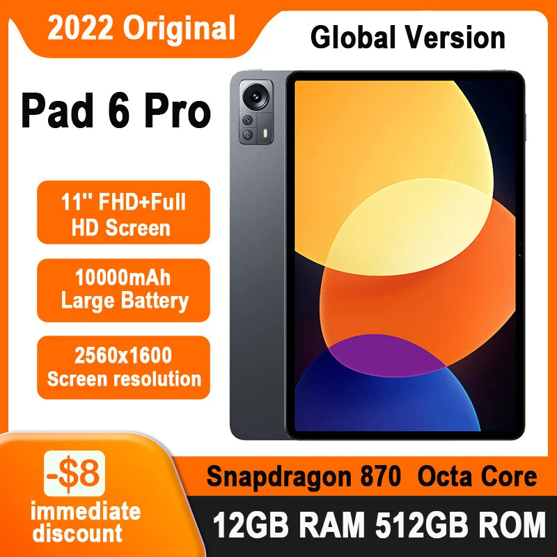 

Планшет Pad 6 Pro 11 дюймов, глобальная версия 256 ГБ/512 ГБ, процессор Snapdragon 11,0, 5G, Android 870, многоязычное меню