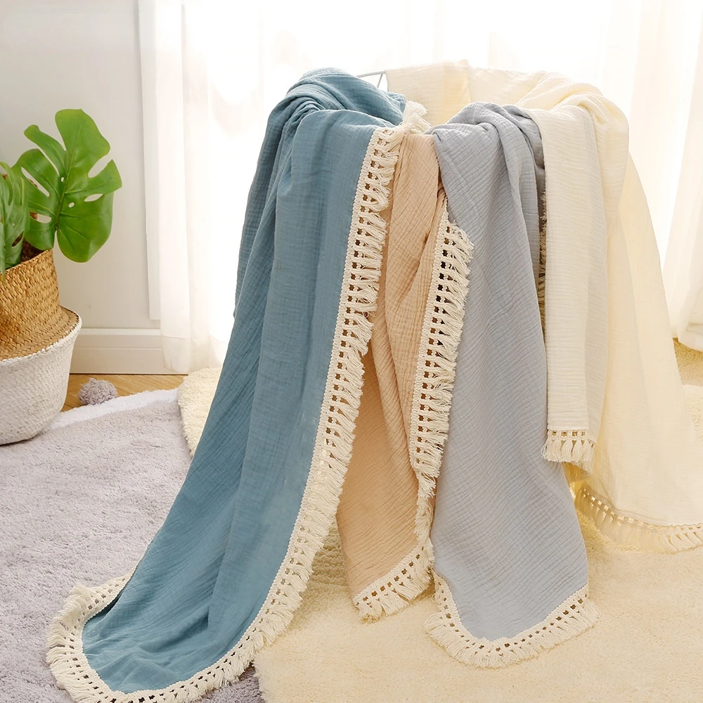 

Baby Tassel Gauze Blanket Children Gauze Wrap Towel Newborn Bath Towel Baby Blanket Hug Quilt Babies Accessories Newborn